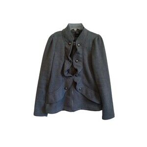 Vanity dark grey collard ruffle front full zip‎ jacket